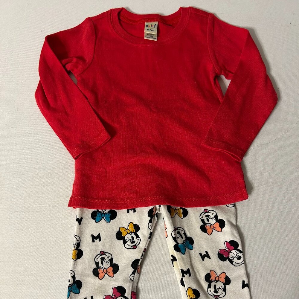 GIRLS 18M MATCHING OUTFIT RED LONG SLEEVE SHIRT WITH MICKY MOUSE LEGGINS